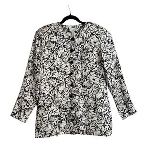 Vintage SILKS by St Gillian Black & White Floral Silk Button Down Blouse - 4